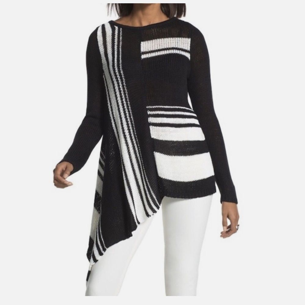 Chico’s Asymmetrical Hem Knit Sweater Size 0 Block Stripes